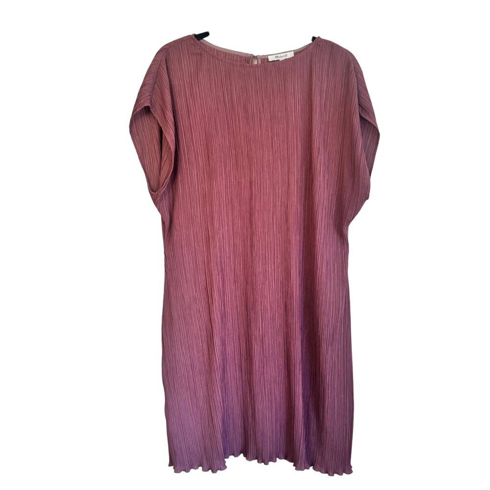 New Madewell Plissé Mini Tee Dress Purple Sz 16 Pleated Cap Sleeve